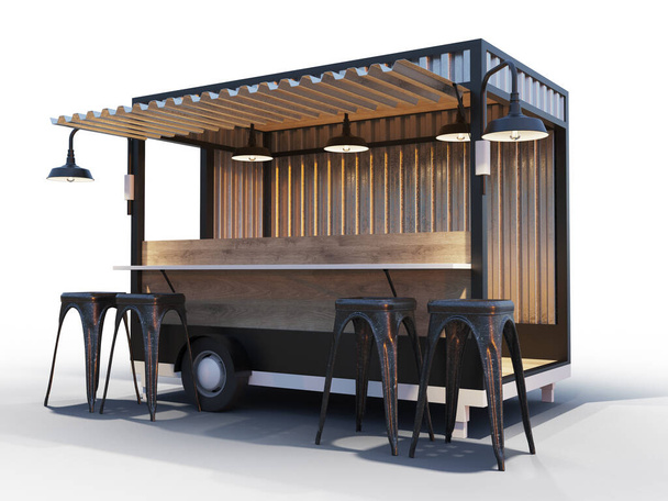 Karavan yemek kamyonu Mockup, klasik sosisli pazarı - Fotoğraf, Görsel