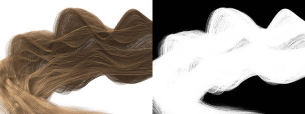Light Brown Hair Izolált Sablon - Természetes Bronde Hosszú Zár Alpha Mask - Hullám fürtök 3D-s Modell Renderelés Háttér Illusztráció  - Fotó, kép
