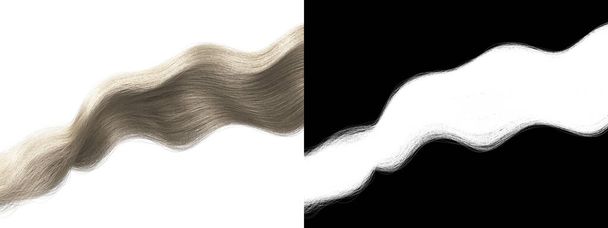 Fair Wavy Strand of Hair Isolated Texture - Platinum Blonde Hairpiece with Alpha Channel - Χρωματισμός Chignon 3d Μοντέλο Αποτύπωση φόντου  - Φωτογραφία, εικόνα