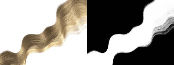 Modelo aislado de extensión de cabello ondulado rubio - Fair Strand of Hair with Alpha Mask - Long Hairpiece 3D Model Rendering Background Illustration
  - Foto, imagen