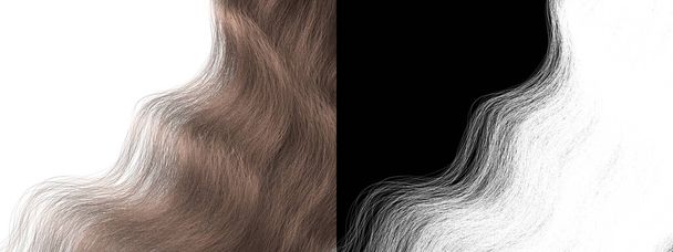 Textura aislada de cabello ondulado marrón claro - Cerraduras de Bronde con canal alfa - Peluca larga Modelo 3d Ilustración de fondo
  - Foto, Imagen