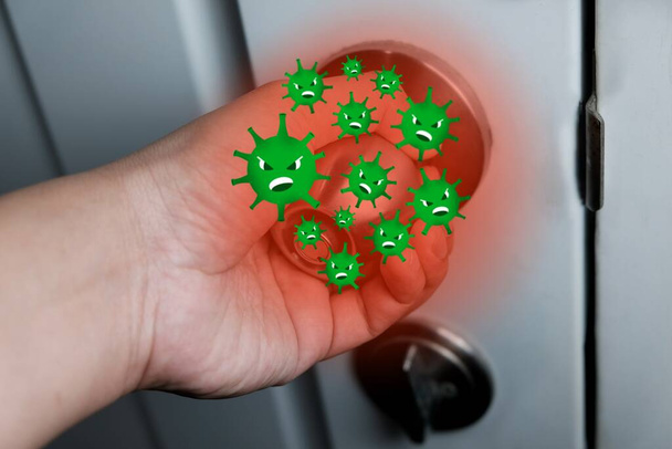 Covid-19 virus on  Door knob - Foto, afbeelding