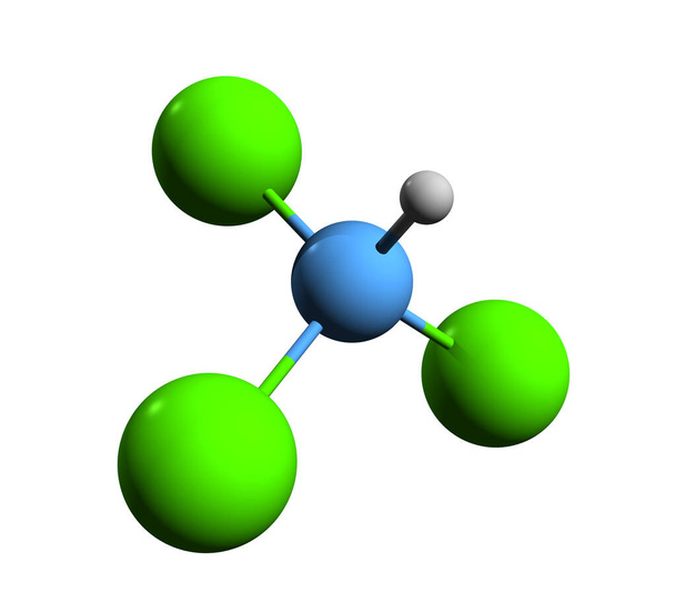 Kloroform iskelet formülünün 3 boyutlu görüntüsü - Metan triklorürün moleküler kimyasal yapısı beyaz arka planda izole edildi - Fotoğraf, Görsel