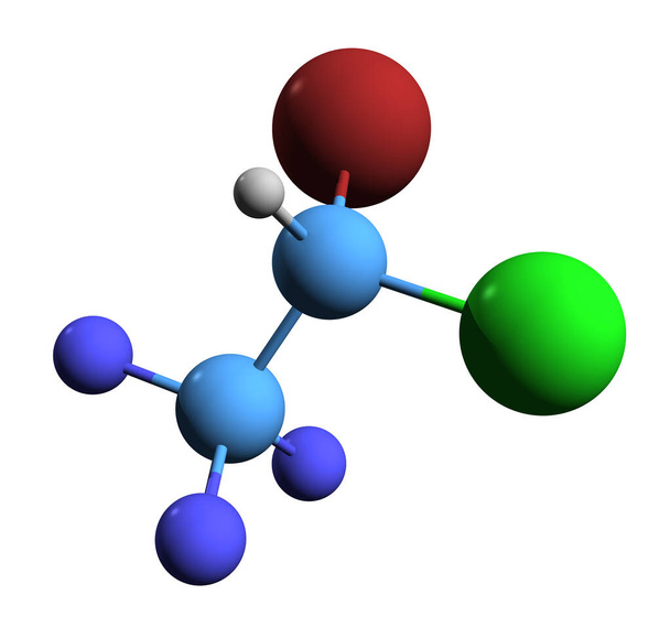 Imagen 3D de la fórmula esquelética de halotano - estructura química molecular del anestésico general aislado sobre fondo blanco
 - Foto, imagen