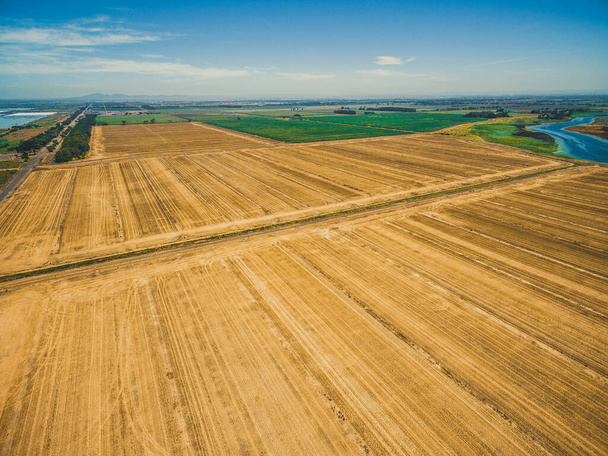 Beautiful aerial view of plowed field on bright summer day - Φωτογραφία, εικόνα