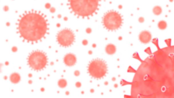 Coronavirus flotando en vista microscópica fluida. Brote pandémico covid-19, nueva enfermedad del SRAS de China. Epidemia infecciosa. Peligro biológico de la gripe china. Concepto médico y sanitario
 - Foto, imagen
