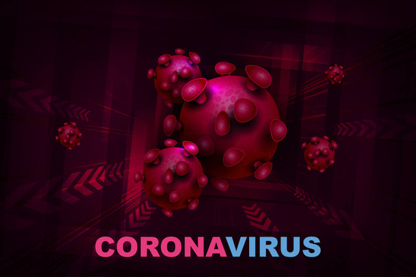 Composizione con silhouette astratta di elementi coronavirus. Segno di coronavirus COVID-2019. Composizione influenzale asiatica. Prevenzione delle infezioni virali
 - Vettoriali, immagini