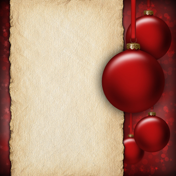 Christmas background - red baubles and blank paper sheet - Fotó, kép