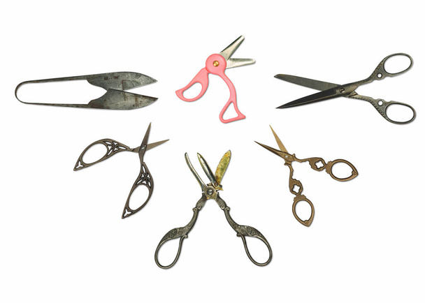 old collection scissors cut out on white background - Photo, Image
