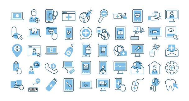 bundle of health online set icons - Vector, Image