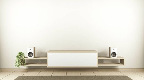 Armário de TV no quarto vazio moderno Japonês - estilo zen, desenhos mínimos. Renderização 3D
 - Foto, Imagem