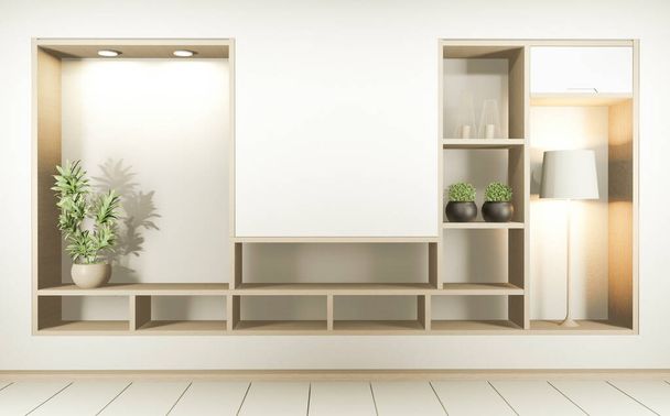 Shelf wall room zen style and decoraion wooden design, earth tone.3D rendering - Fotoğraf, Görsel