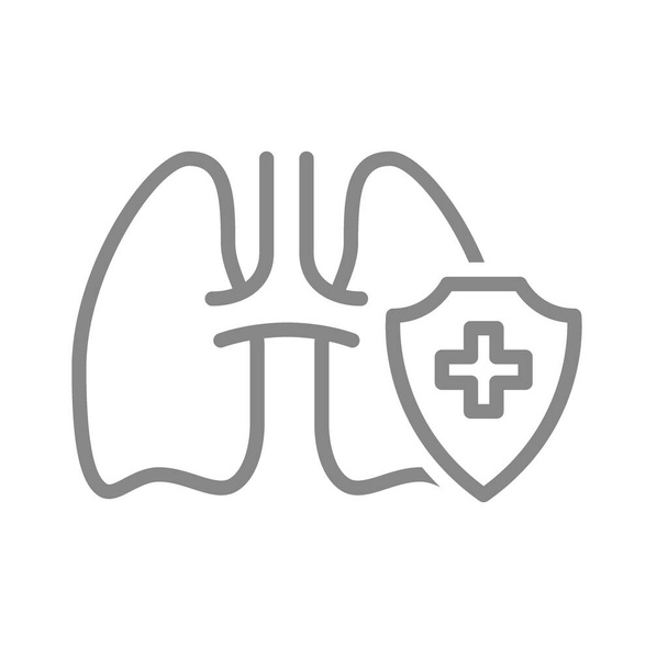 Icône de ligne pulmonaire protégée saine. Traitement des poumons, premiers soins pour les maladies respiratoires symbole
 - Vecteur, image