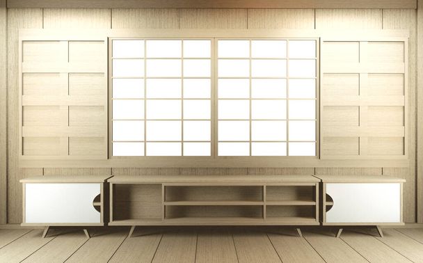 Interieur mock up Japan Room Design Japanse stijl en de witte achtergrond biedt een venster voor het bewerken. 3D-weergave - Foto, afbeelding