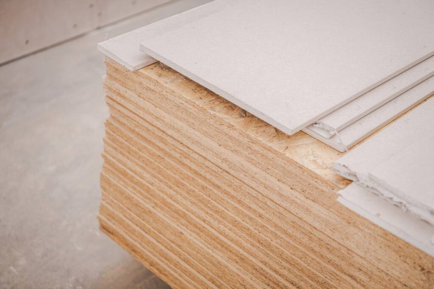 Plywood and Drywall Sheets Building Materials. Construction Industry Objects. - Photo, Image