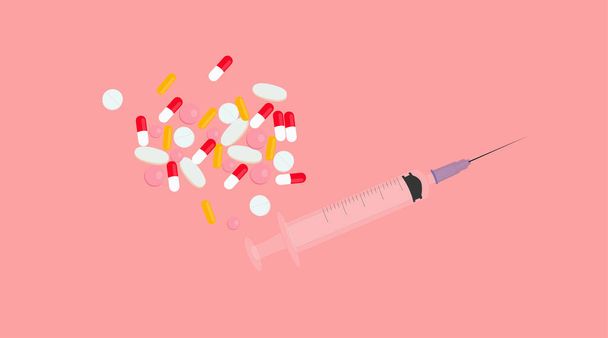 Vector Isolated Illustration of a Syringe and Pills - Vector, Image