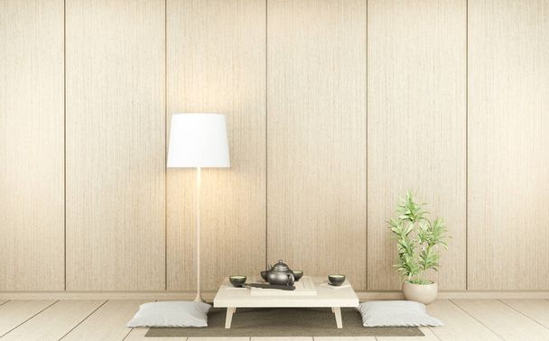 Empty Minimalist modern zen living room with wood floor and decor japanese style.3d rendering - Fotoğraf, Görsel
