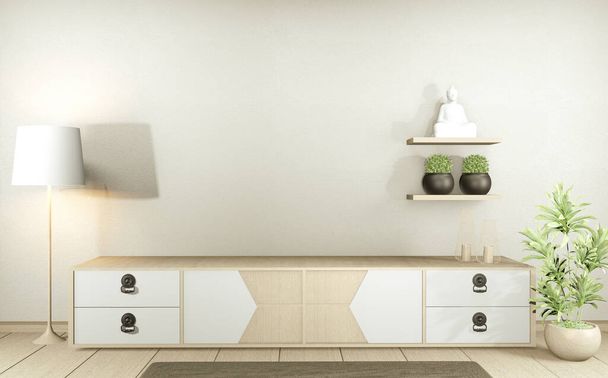 TV kaappi moderni tyhjä huone japanilainen zen tyyli, minimaalinen malleja. 3D-renderointi - Valokuva, kuva