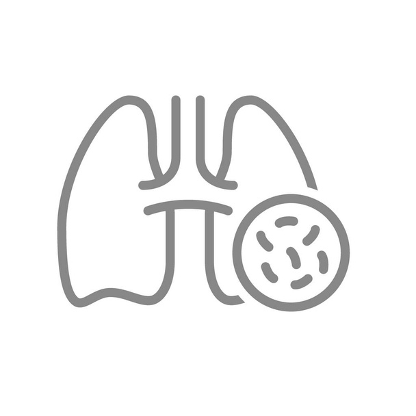 Pulmões com ícone de linha de bactérias. Doenças órgão interno, legionelose, símbolo de pneumonia
 - Vetor, Imagem