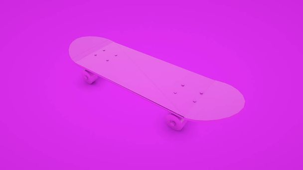 Skateboard violet isolé sur fond violet. Rendu 3d. - Photo, image