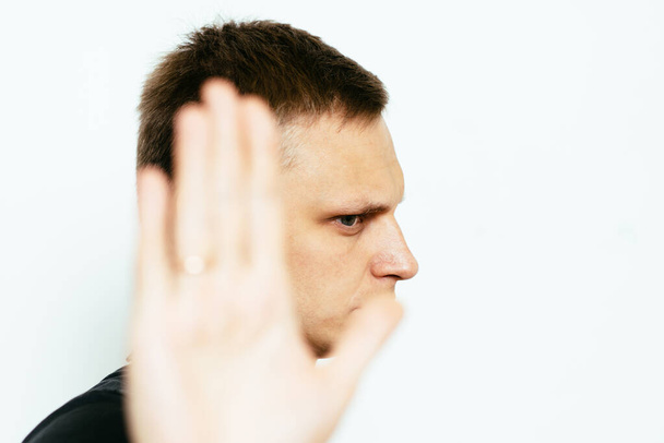 Businessman shows stop gesture - Fotó, kép