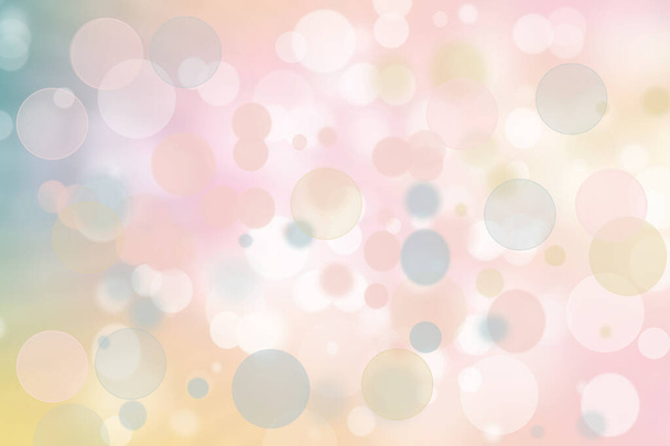 Abstract blurred fresh vivid spring summer light delicate pastel pink white yellow bokeh background texture with bright circular soft color lights. Beautiful backdrop illustration. - Photo, Image
