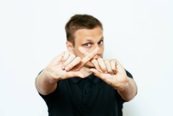 Businessman shows stop gesture - Фото, зображення