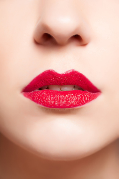 Red lips, close-up portrait - Foto, Imagem