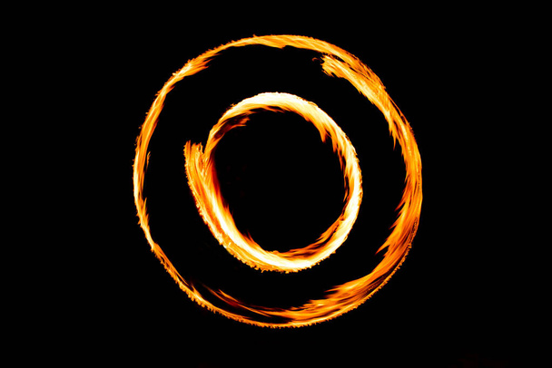 Fire Show Fiery Motion. Night Performance Abstract Drawing. - Фото, зображення