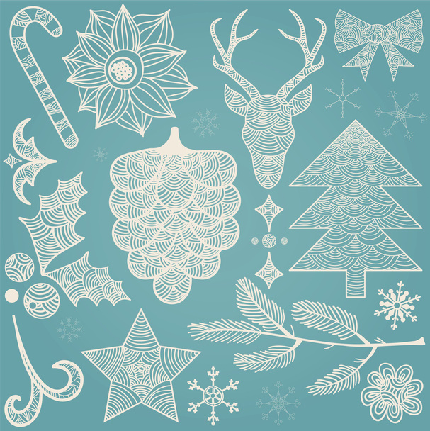 Kerst decoraties iconen - Vector, afbeelding