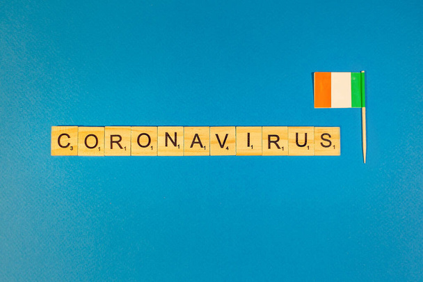 Abstract virus strain model of MERS-Cov or middle East respiratory syndrome coronavirus and Novel coronavirus 2019-nCoV with text on blue background, country flag - Fotoğraf, Görsel