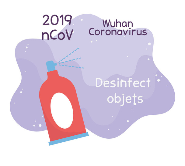 ιός covid 19 πρόληψη απολύμανση αντικειμένων wuhan coronavirus - Διάνυσμα, εικόνα