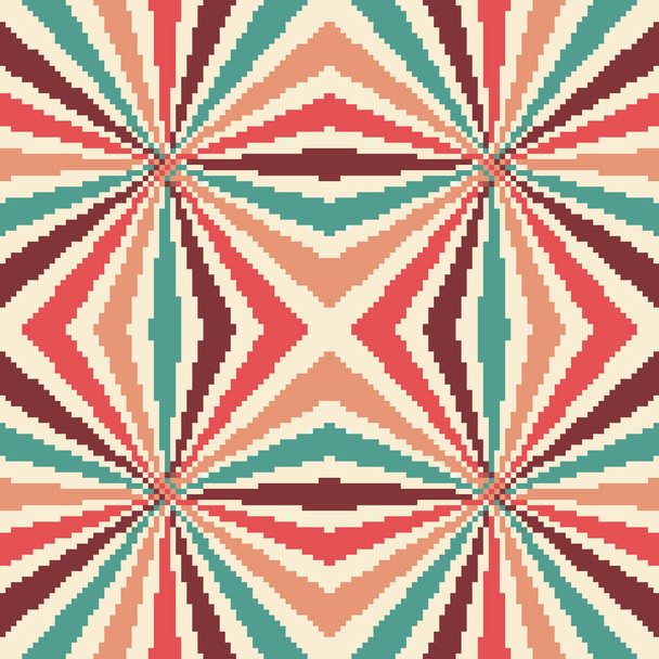 Pixel-Retro-Hintergrund. Nahtlose geometrische Vintage-Tapete. Muster aus den 70ern. Pixelart 8 Bit - Vektor, Bild