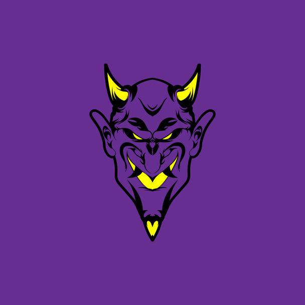 Purple Devil Head Illustration, Devil with Horn - ベクター画像