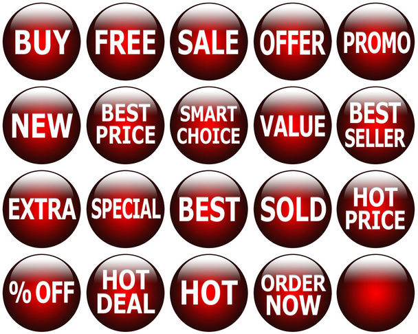 Set of Glossy Dark Red Promotional Web-Icons - Photo, Image
