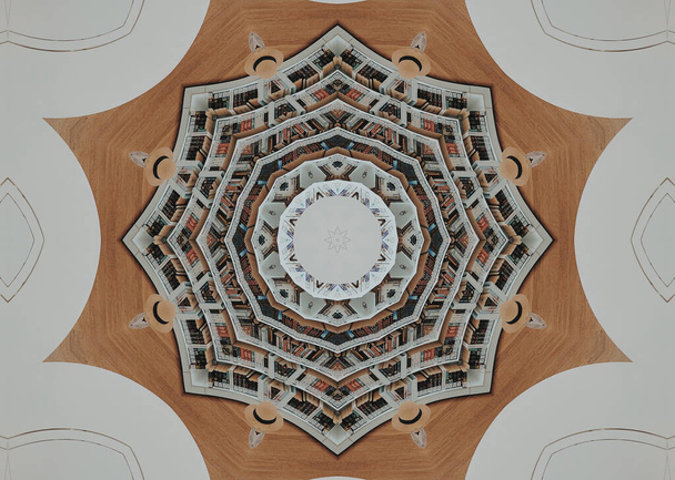 Abstraktes Hintergrundkonzept Symmetrisches Muster Ornamentales Dekoratives Kaleidoskop Bewegung Geometrischer Kreis und Sternfraktale Formen - Foto, Bild
