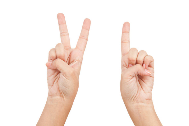 Mano de mujer mostrando los dedos; Foto sobre fondo blanco
. - Foto, imagen