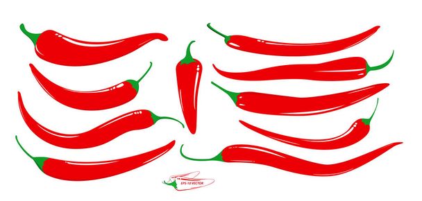 sada chilli červené horké nebo chilli potravin koncept přísady. eps 10 vektor, snadno upravitelný - Vektor, obrázek