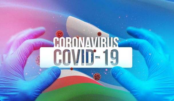 Coronavirus tauti COVID-19 infektio Venäjän alueella, lippu kuvia käsite - viive Sakhan tasavallassa. Coronavirus Venäjällä käsite 3D-kuvitus
. - Valokuva, kuva