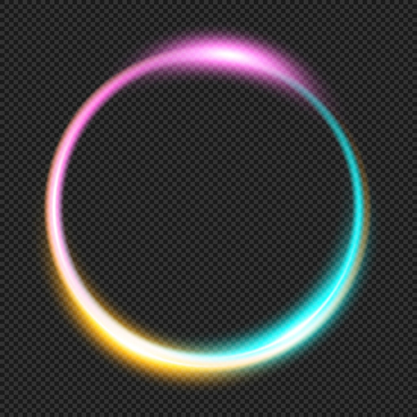 Dreifarbig glänzender Ring auf transparentem Hintergrund - Vector Glowing Neon Annulus Frame - Vektor, Bild