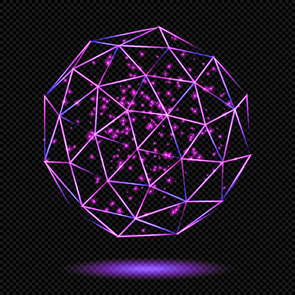 Ροζ λαμπερό κανονικό πολύεδρο με σπινθήρες σε διαφανές φόντο - Vector Glowing Neon Element - Διάνυσμα, εικόνα