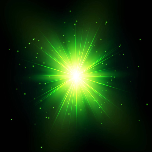 Green Shine Starburst Flare Flash with Star Dust   - Vector Radiant Star - Vector, Image