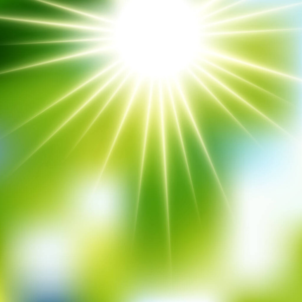  Summer Green Sunshine Soft Focus Burst - Vektor elmosódott sugárzó napsugarak - Vektor, kép
