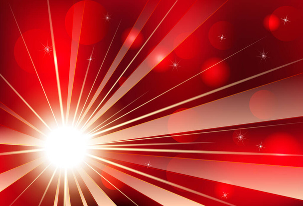 Hot Scarlet Summer Sunshine Exburst with Bokeh Flare and Sparks - Vector Radiant Sun Rays - Vektor, obrázek