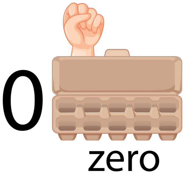 Nummer nul tellen met eieren in kartonnen illustratie - Vector, afbeelding