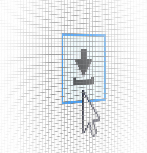Close Up Arrow Cursor and Download Icon on Computer LCD Screen Pixel Background  - Vector Macro Image Digital Concept - Διάνυσμα, εικόνα