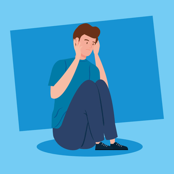 man sitting with stress attack - Vector, Image