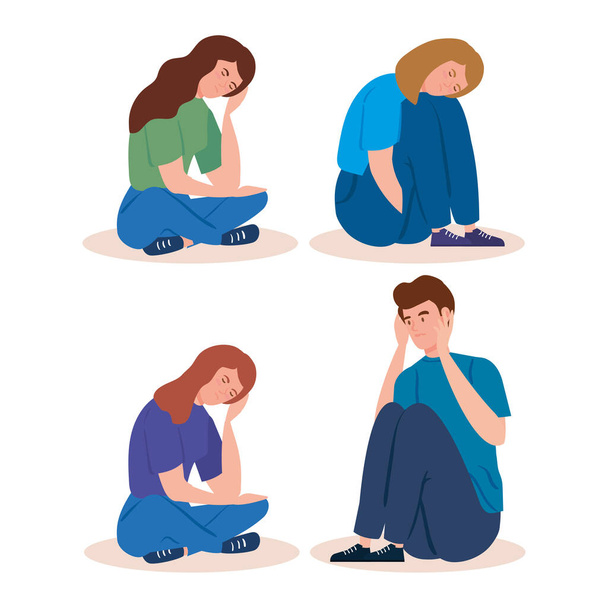 group people sitting with stress attack - Vector, Image