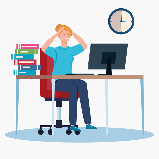 женщина со стрессом на рабочем месте
 - Вектор,изображение