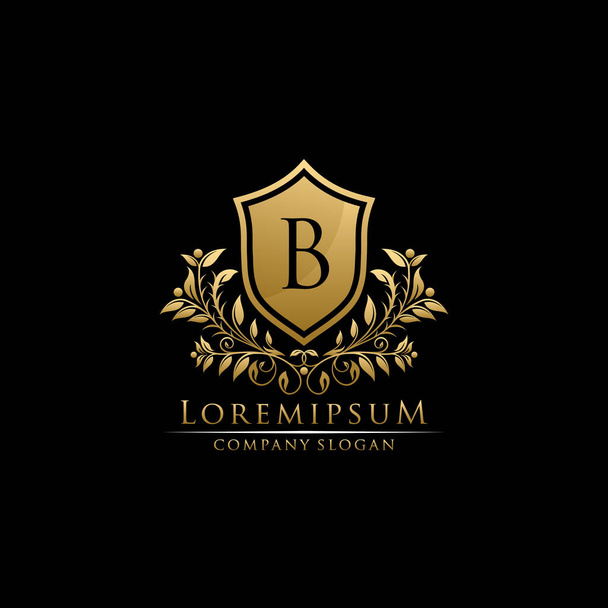 Χρυσή Ασπίδα B Floral Logo Σχεδιασμός εικονιδίου. - Διάνυσμα, εικόνα